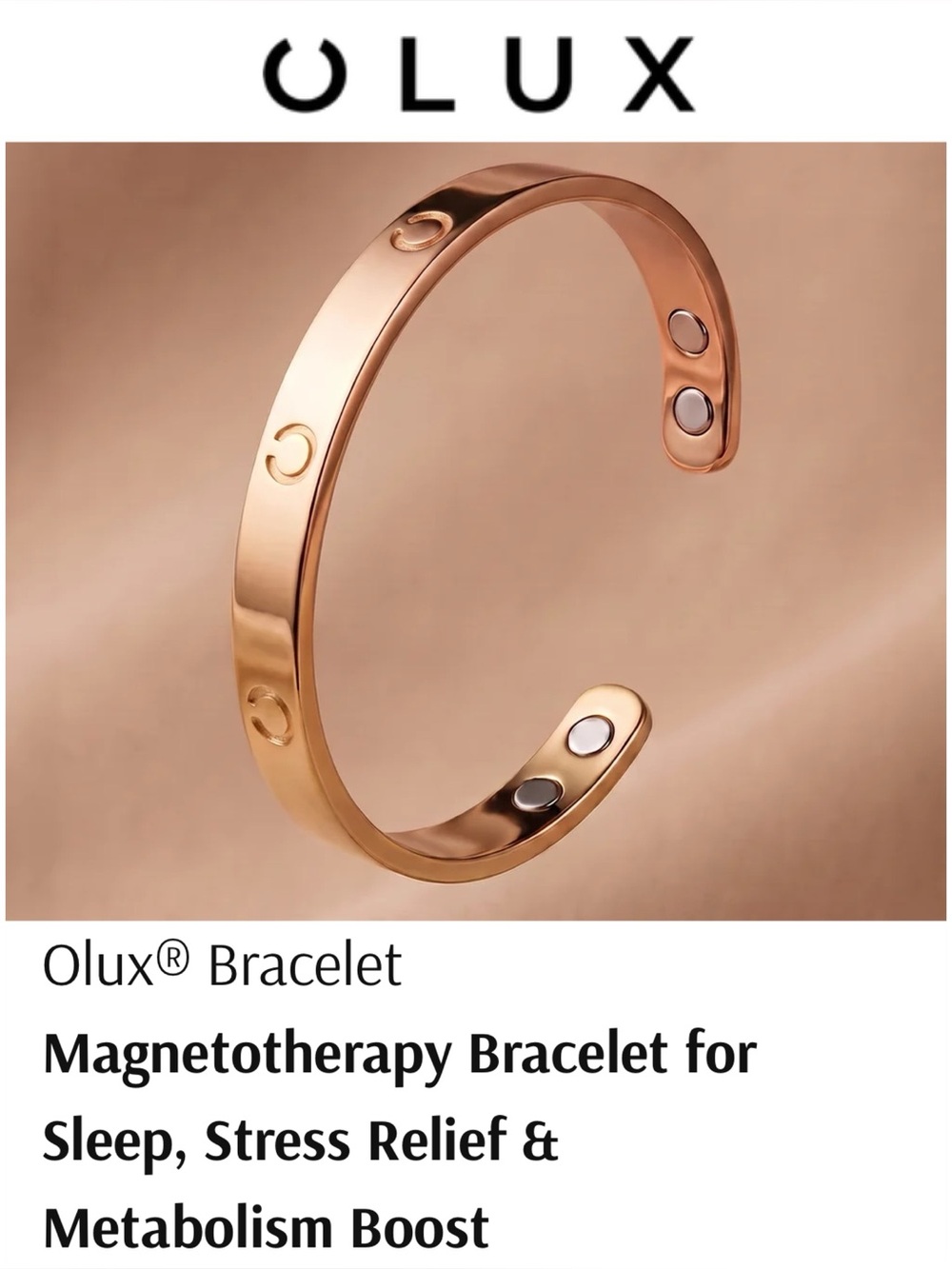 Olux Weight Loss Sleep Stress Health Magnetic Bracelet. Rose Gold Color.
